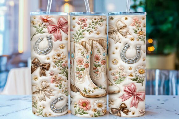 Download 3D Inflated Floral Cowboy Boots Tumbler - Premium Resources