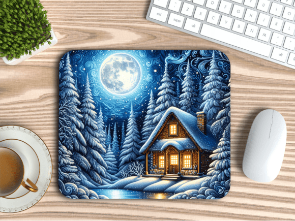 Download Wonderland Snowy Cabin Art Mousepad PNG - Premium Resources