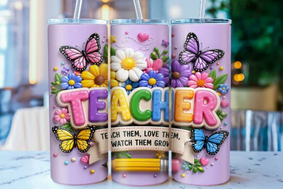 Download 3D Inflated Teacher 20oz Tumbler Wrap - Premium Bundle